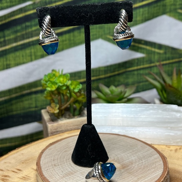 VTG| Faceted Blue Crystal & Silver Dangle Earrings Set 💙✨ - Picture 3 of 10